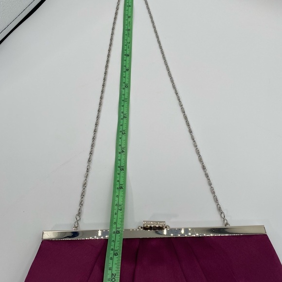 Gunne Sax Satin Pleated Burgundy Evening Bag Clutch with Silver Chain Hardware - Picture 10 of 12